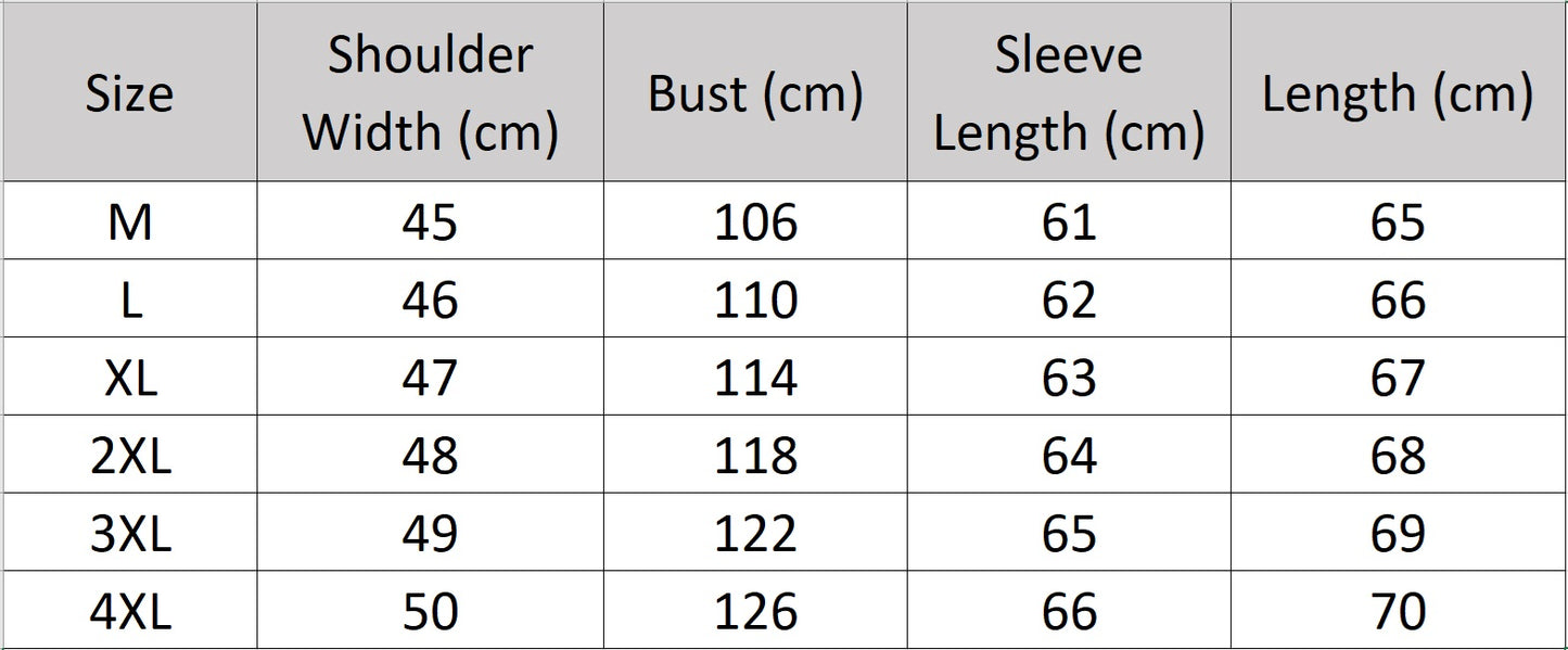 Men’s size chart for a sheepskin leather jacket in Mercury — features graphic topstitching, twin chest zippers, and a clean front design shaped by flow — From Borcelleclothes.