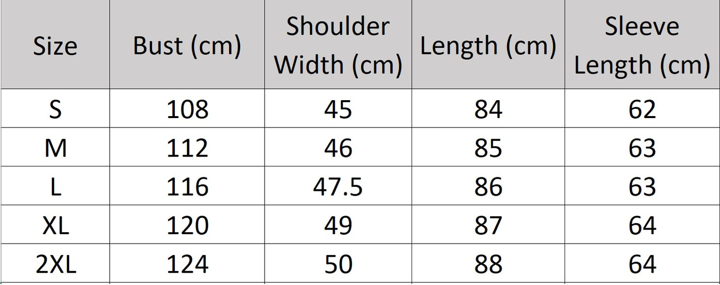 Men’s size chart for a Minimalist Cashmere Coat, crafted from a premium blend of 70% cashmere and 30% high-count wool. Featuring a sleek single-breasted design, structured set-in sleeves, and a refined visible upper button for a modern, minimalist aesthetic. From Borcelleclothes.