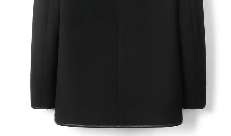 Onyx color men’s minimalist motif wool-cashmere coat, bottom back part — From Borcelleclothes.