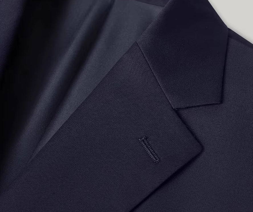 Detailed view of the blazer collar of the Borcelleclothes Men's Modern Gentleman’s Ebony Clay Suit, showcasing the notch lapels and refined stitching.
