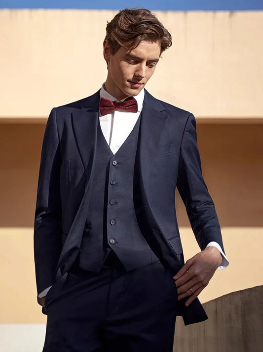 Borcelleclothes Men's Modern Gentleman’s Ebony Clay Suit featuring a tailored two-button blazer with notch lapels, decorative buttoned plackets, and straight-leg trousers with adjustable belts and gripper tape for a polished, versatile look.