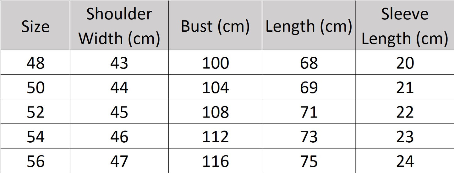 Men's size chart for the Nature-Inspired Mulberry Silk Shirt From Borcelleclothes.