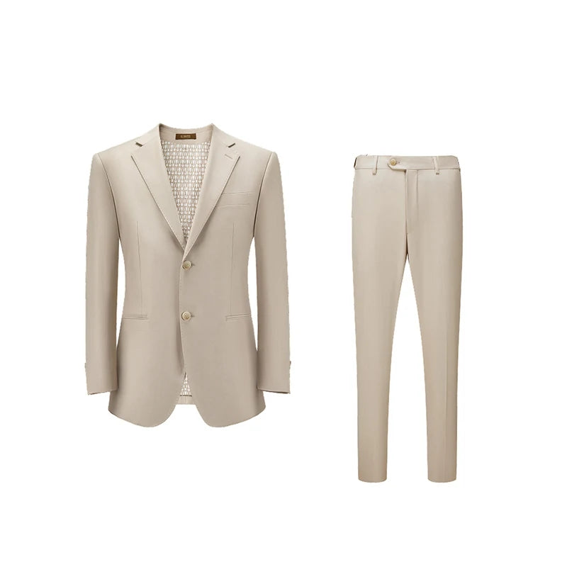Front view of the single-breasted Ash blazer and pants. From Borcelleclothes.