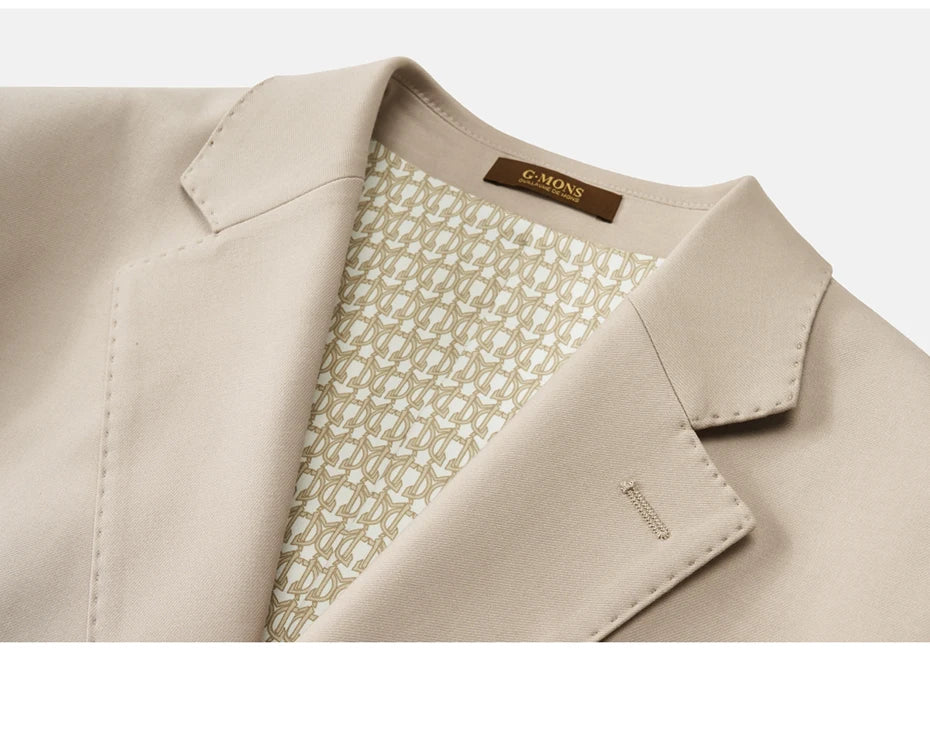 Upper section of the Ash blazer showing the notch lapel and horn button detail. From Borcelleclothes.