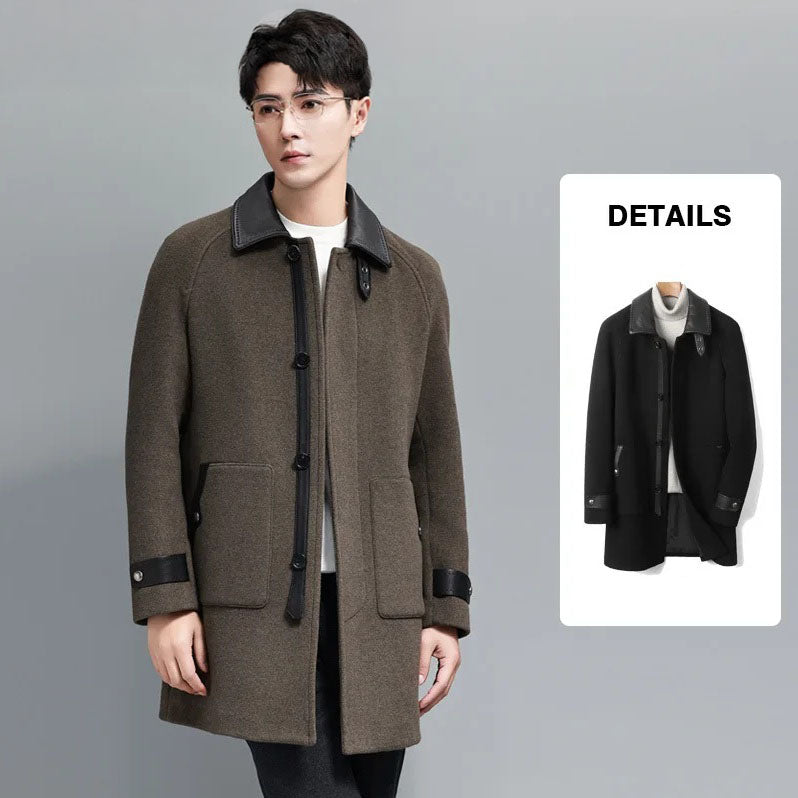 Collage of men’s coats in Makara and Onyx – model with arms straight. From Borcelleclothes.