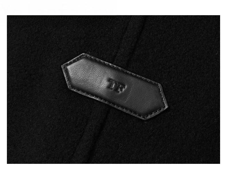 Onyx color men’s coat – leather back label. From Borcelleclothes.