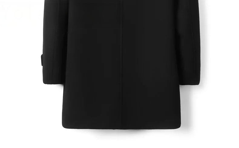Onyx color men’s coat – lower back section. From Borcelleclothes.