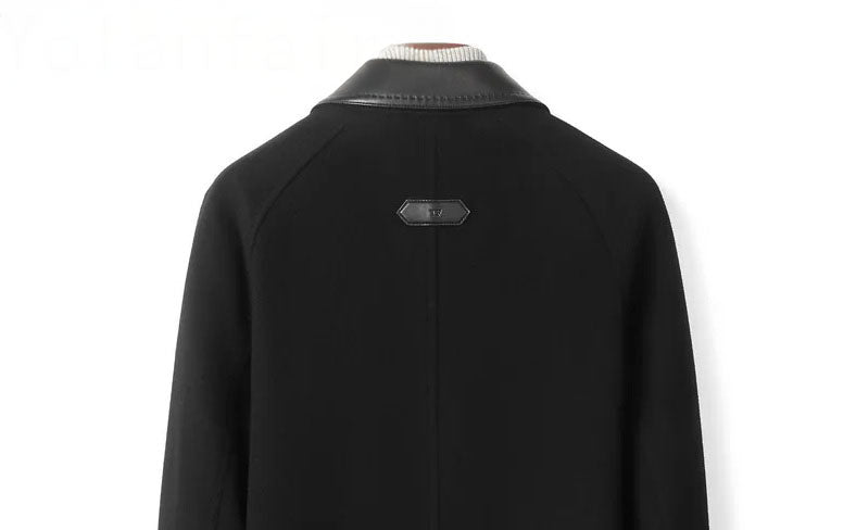 Onyx color men’s coat – upper back section. From Borcelleclothes.