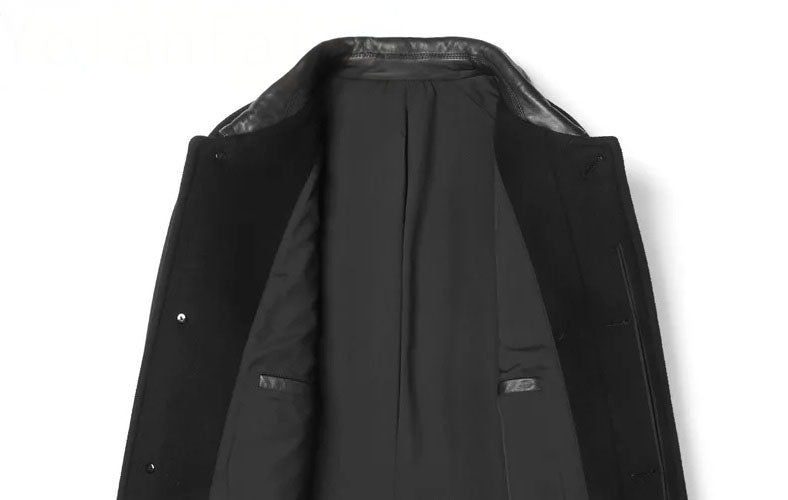 Onyx color men’s coat – upper front part with unfolded sides. From Borcelleclothes.