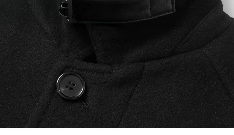 Onyx color men’s coat – underside of wool collar. From Borcelleclothes.