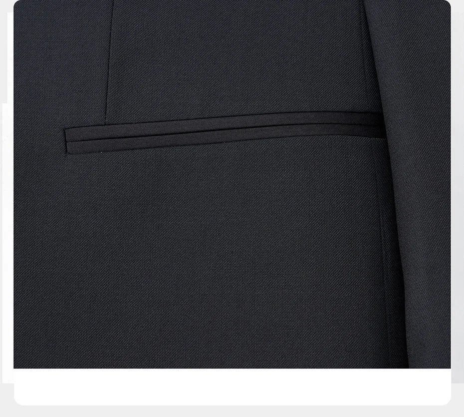 Detail of satin double-welt pocket on tuxedo blazer — refined and minimalist. From Borcelleclothes.