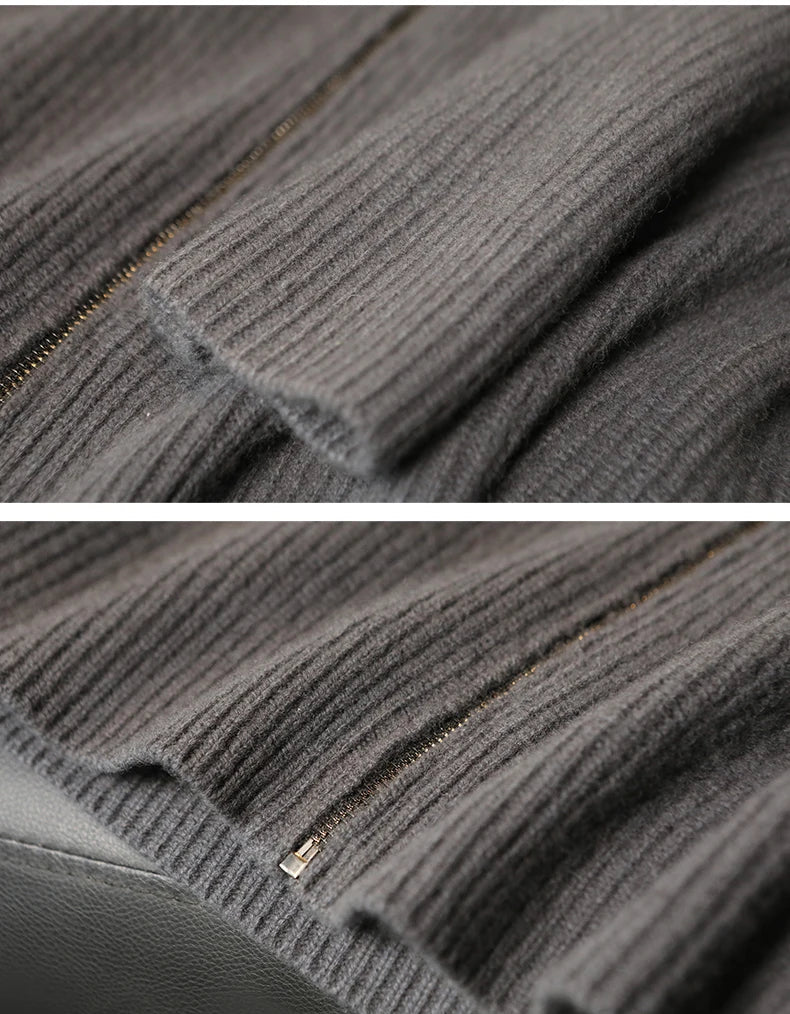 Detailed collage of cuff and bottom hem in fisherman’s rib, Concord grey version — From Borcelleclothes.