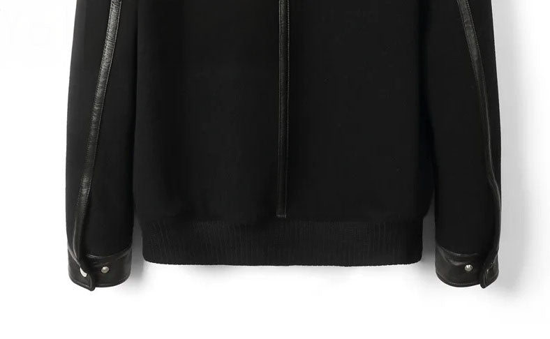 Wool-and-cashmere jacket in Onyx with leather trims, bottom back part view — From Borcelleclothes.
