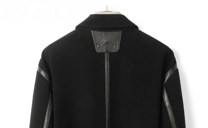 Wool-and-cashmere jacket in Onyx with leather trims, upper back part view — From Borcelleclothes.