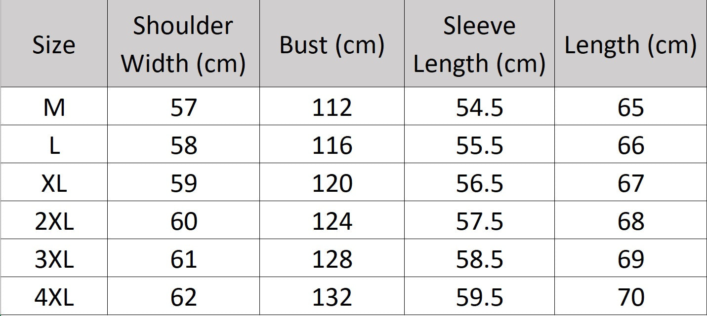 Men's size chart for a Wool-and-cashmere jacket,  with leather trims, large patch pockets, and ribbed hem integrated into sides and back — from Borcelleclothes.