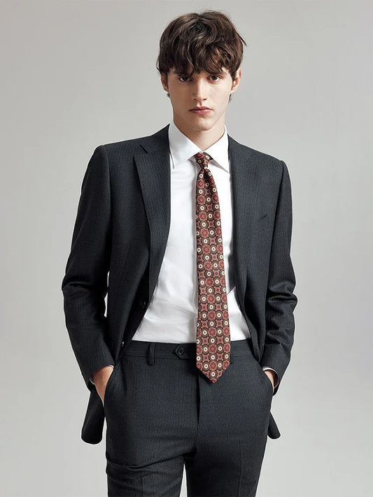 Borcelleclothes Men's Steel Grey Pinstriped Suit crafted from 100% wool, featuring a single-breasted blazer with notch lapels, subtle pinstripes, and straight-leg pants for a refined and versatile look.