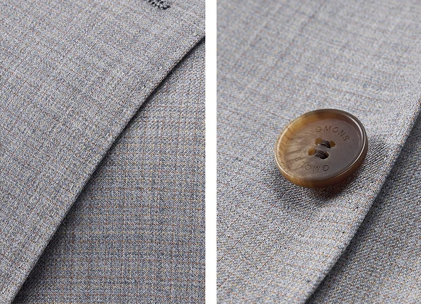 Collage view of front edge and brown horn button, emphasizing detail work. From Borcelleclothes.