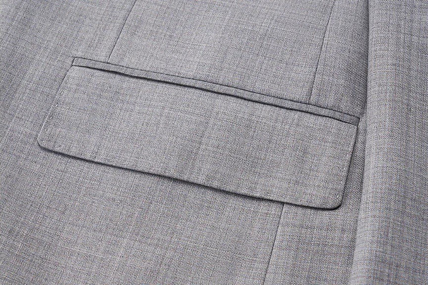 Close-up of side flap pocket and textured weave of French Grey wool. From Borcelleclothes.