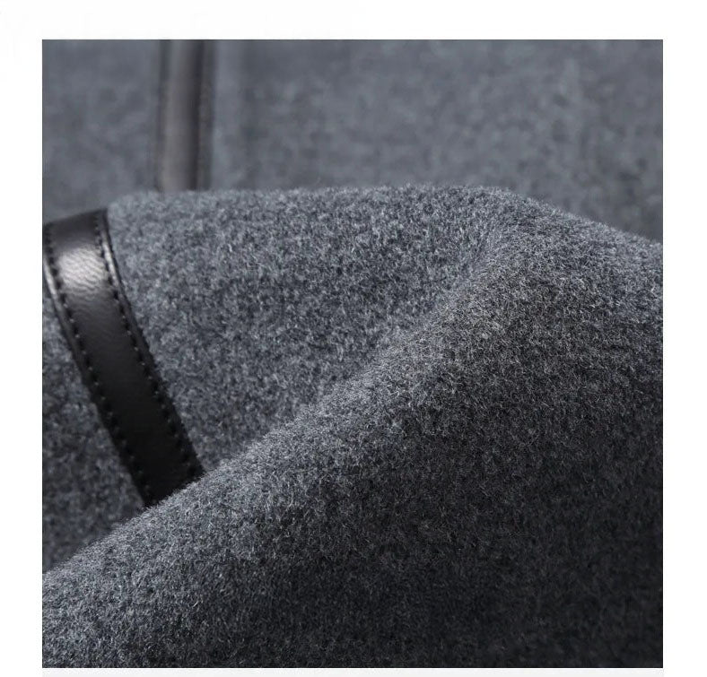 Bright Grey Urban Leather-Trim Wool Coat, demo of texture – From Borcelleclothes.