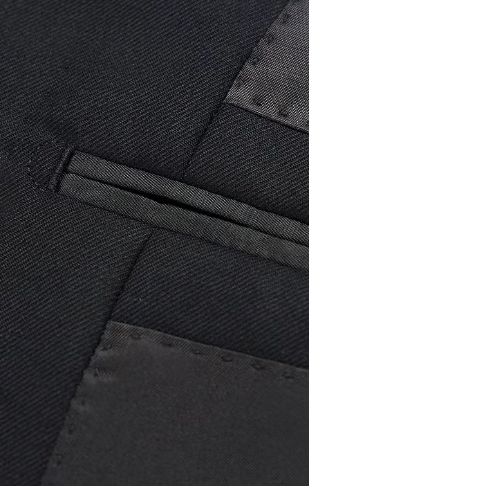 Inside view of the blazer of the Borcelleclothes Men's Wool and Silk Blend Suit in Onyx Texture, focusing on the hidden double-welt pocket for added functionality.