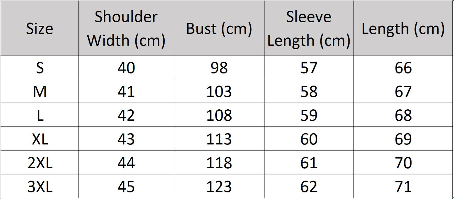 Men's size chart for a slim-fitting worsted cashmere crewneck sweater, made of 100% Alashan cashmere with stockinette body, 1×1 ribbed collar, cuffs, and hem — From Borcelleclothes.