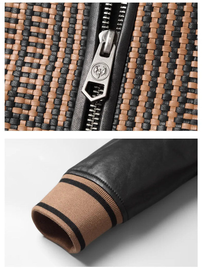 Zipper-pull and cuff collage; rib-knit cuff; smooth sleeve (French Beige & Onyx) — From Borcelleclothes.