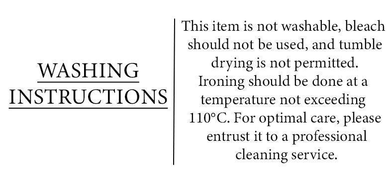 Washing instructions for a Men's Dimensional Abstract Sprouts Cashmere Sweater, detailing care recommendations such as avoiding washing, bleach, and tumble drying, with ironing limited to 110°C. Professional cleaning suggested. From Borcelleclothes.