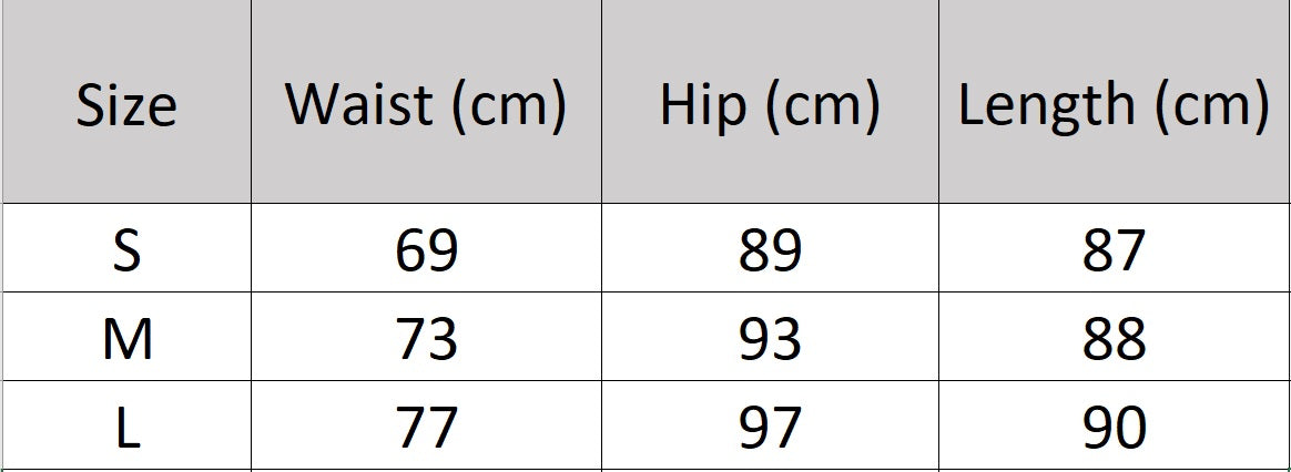 Women's size chart for a mid-length A-line silk skirt with ribbed waistline and invisible side zipper, crafted from 22 Momme Mulberry silk. From Borcelleclothes.