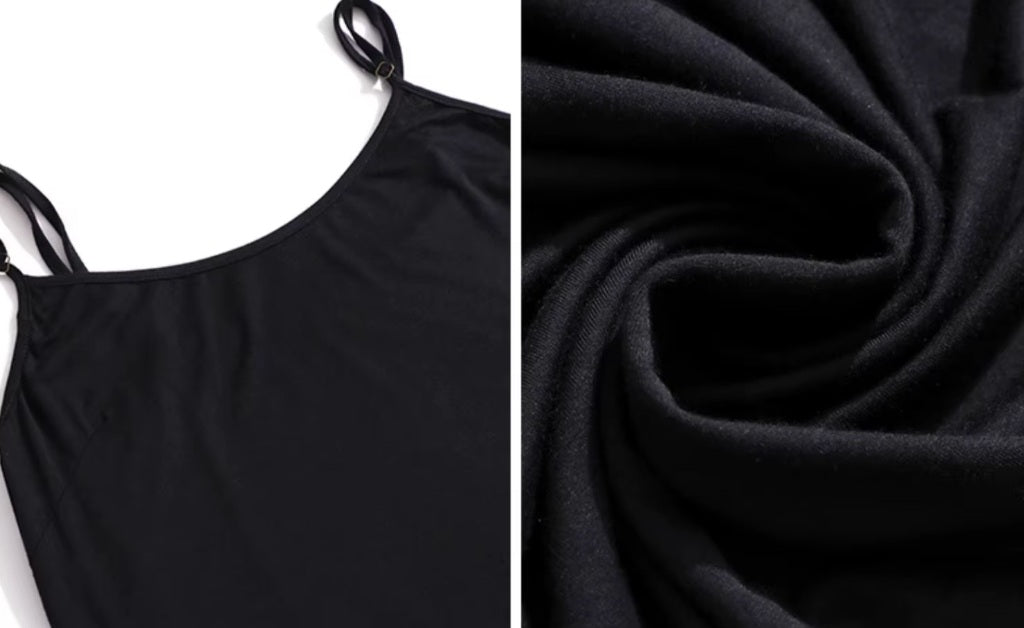 Collage with camisole-style straps and softly draped black silk fabric. From Borcelleclothes.