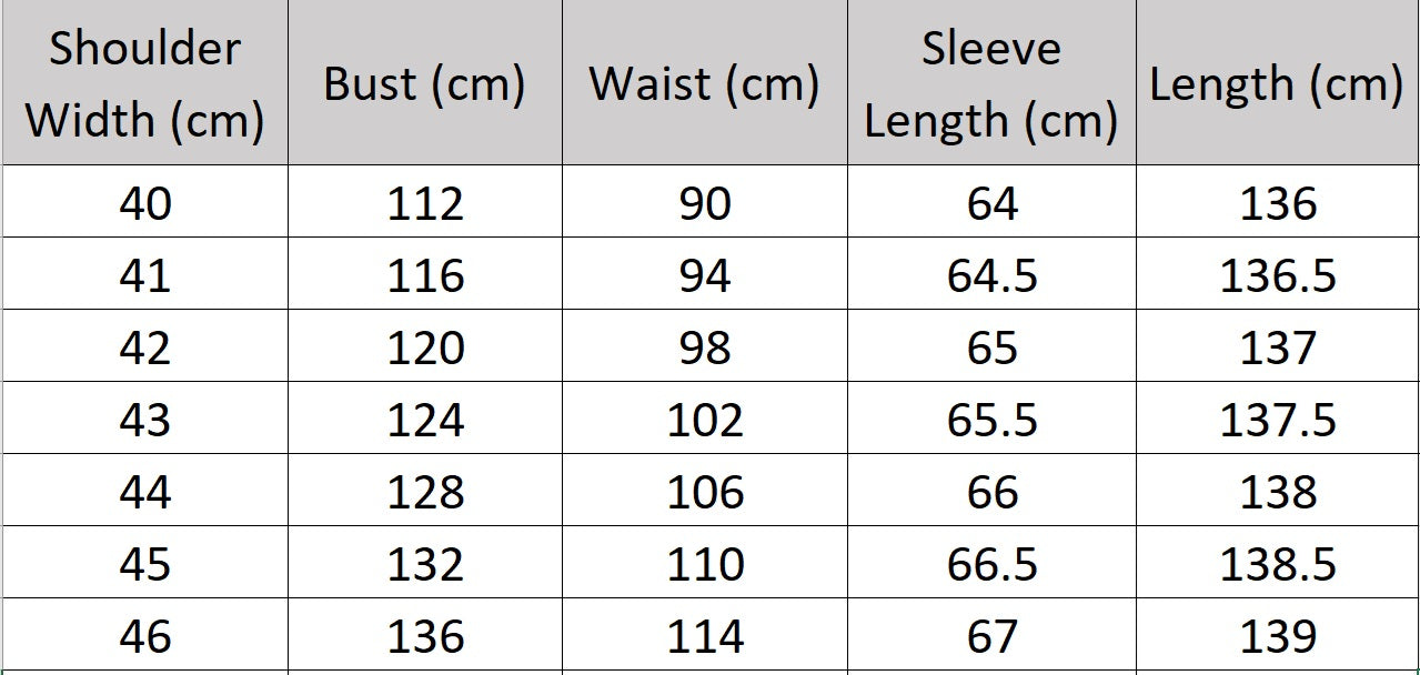 Women's size chart for a 6A Grade Mulberry silk georgette dress with pointed collar, ribbed waist detail, and flowing mid-calf skirt—structured above, free below. From Borcelleclothes.