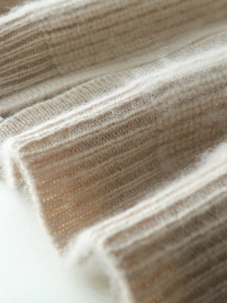 Bottom hem detail of Pale Silver Alashan cashmere cardigan — From Borcelleclothes.