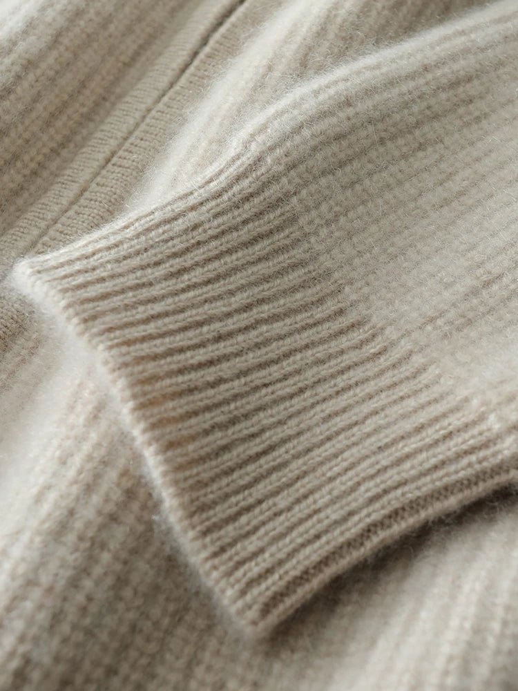 Cuff detail of Pale Silver Alashan cashmere cardigan — From Borcelleclothes.