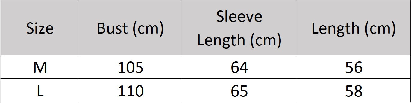 Women’s size chart for an English rib cashmere cardigan with zip front and raglan sleeves — From Borcelleclothes.