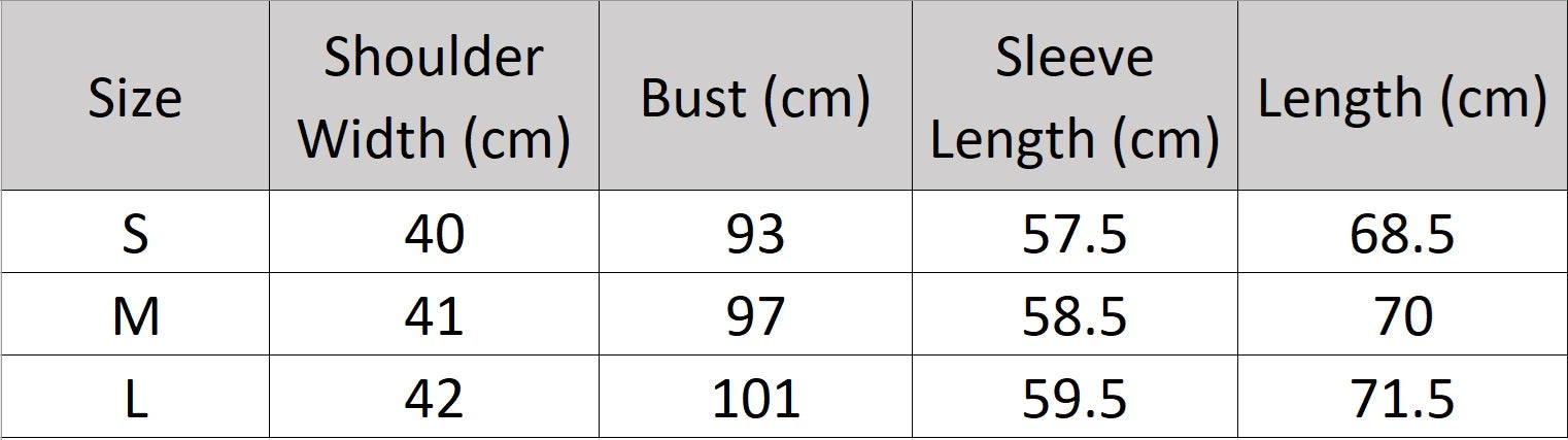 Women’s size chart for an Australian wool blazer, with chain detail, peaked lapels, single horn button, and high-set flap pockets — formal codes reimagined with feminine balance. From Borcelleclothes.