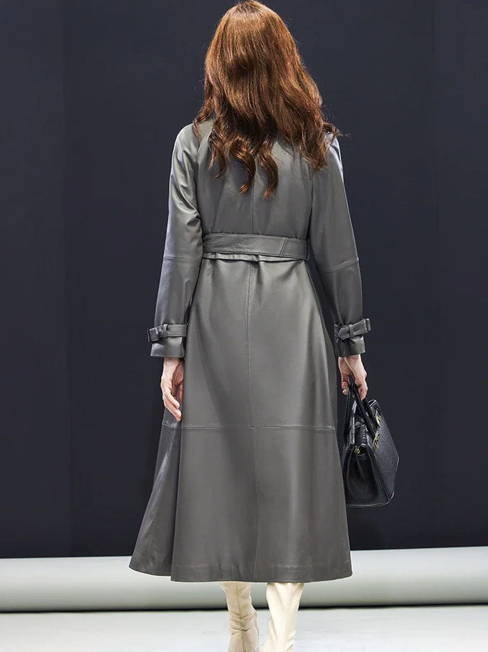 Women's Avant-Garde Wrap Coat in Monsoon. Full back view showcasing the asymmetric wrap structure and fluid drape. Borcelleclothes.