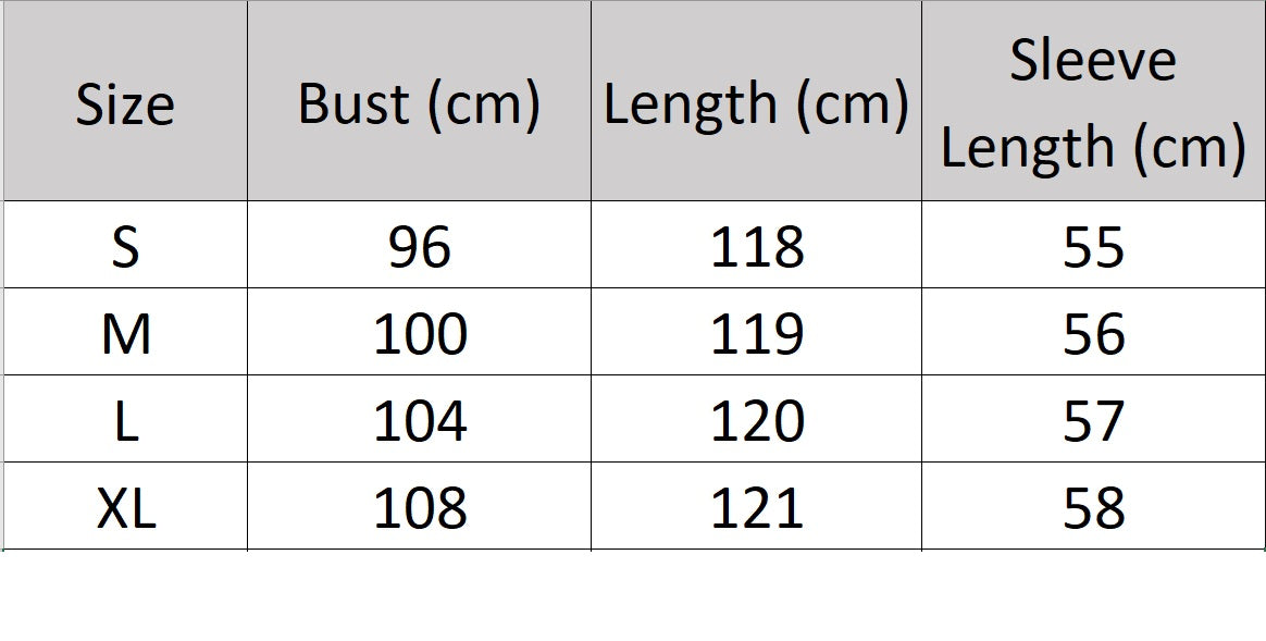 Women's size chart for an Avant-Garde Wrap Coat. Model wears the leather wrap coat with a commanding silhouette, highlighting the asymmetric belt and sculpted collar. Borcelleclothes.