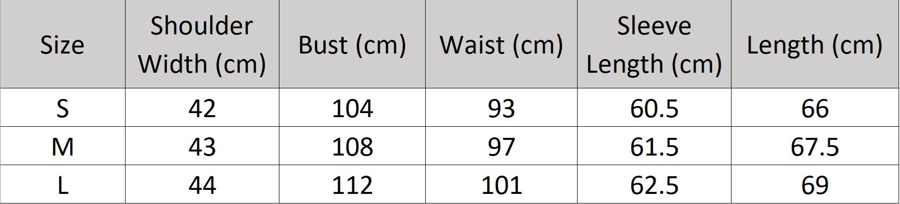 Women’s size chart for a black chocolate blazer with rhinestone fringe detail on lapel – from Borcelleclothes.