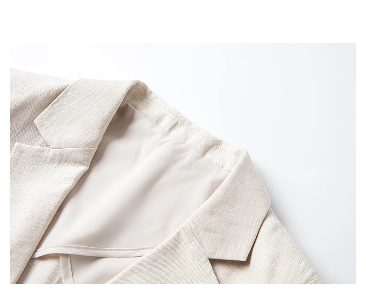 Detail of the Bon Jour blazer’s notch lapels, highlighting sharp yet understated tailoring. From Borcelleclothes.