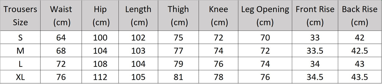 Women's size chart for trousers of the two-piece set in an undefined neutral shade Bon Jour, featuring a relaxed silhouette and minimalist tailoring that reflect quiet urban elegance. From Borcelleclothes.