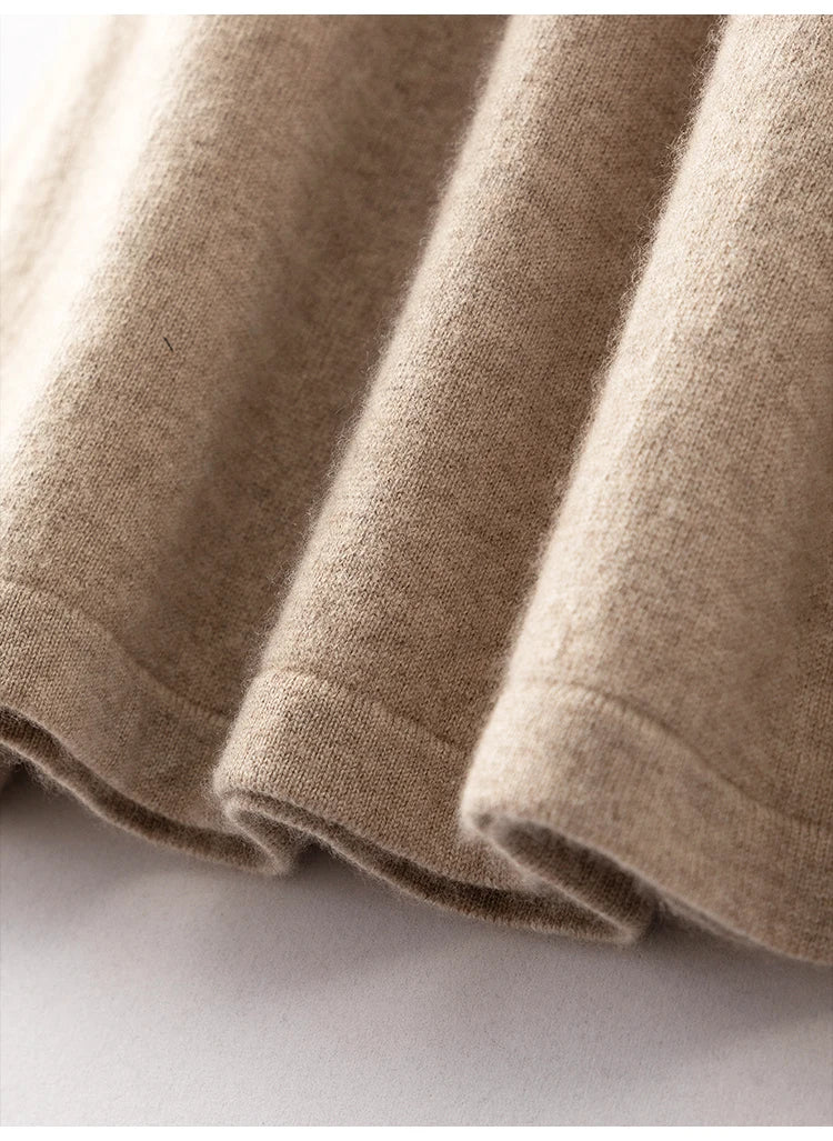 Bottom hem of Dark Vanilla cashmere blend dress — From Borcelleclothes.