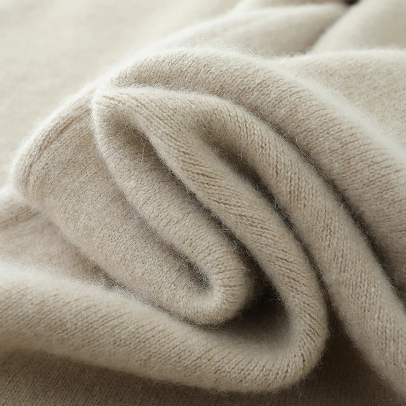 Soft Amber cashmere pleated trousers with visible wave-folded texture — From Borcelleclothes.