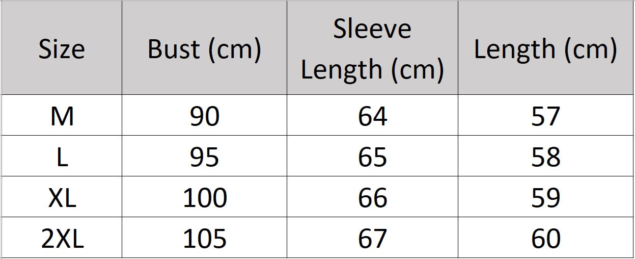 Women’s size chart for a slim-fit sweater in 100% Alashan cashmere with saddle sleeves, ribbed crew neck, and 2x2 ribbed cuffs and hem — From Borcelleclothes.