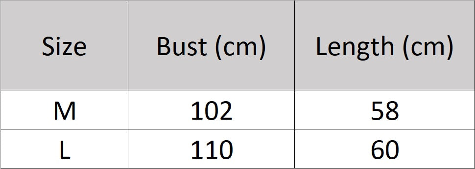 Women's size chart for a cashmere sweater, with raglan seams, sculpted sleeves, and braided neckline — From Borcelleclothes.