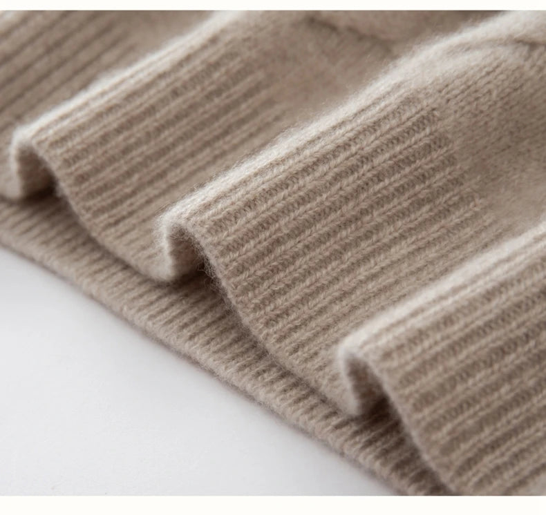 Bottom hem in 1x1 ribbed knit on Silver Pink cashmere sweater — From Borcelleclothes.