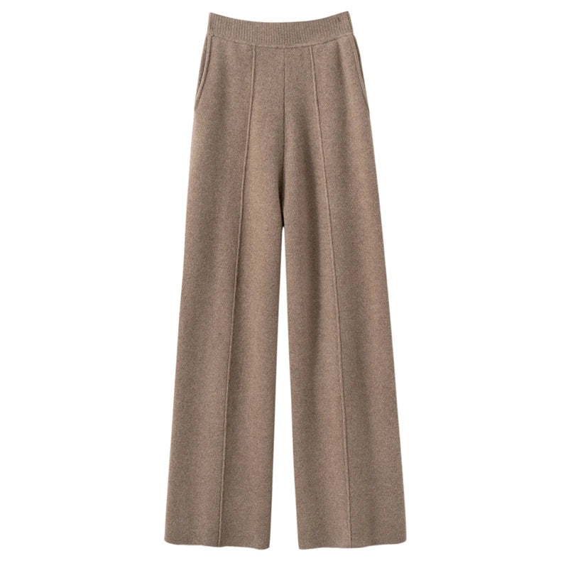 Front draping of pastel brown cashmere trousers with tuck detail — From Borcelleclothes.