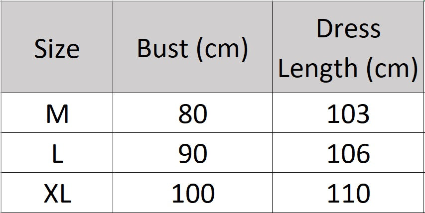 Women's size chart for a Classic Minimalism Wool Dress. A timeless knee-length wool dress inspired by Coco Chanel, featuring a sleek silhouette, delicate wool bands, and a discreet back slit for effortless elegance. From Borcelleclothes.
