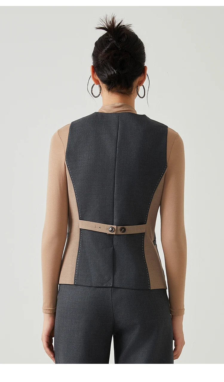 Back view of the Classical V-neckline vest in Davy Grey on model — From Borcelleclothes.
