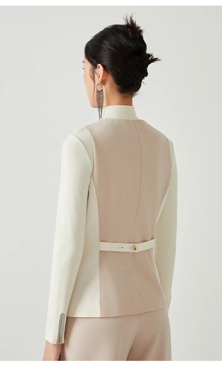 Back view of the Classical V-neckline vest in Silver Pink on model — From Borcelleclothes.