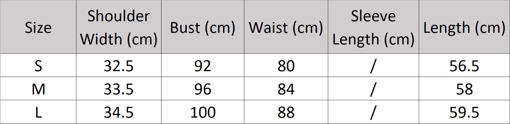 Women’s size chart for a classical V-neckline vest with contrast panels, welt pockets, and rhinestone fringe trim — From Borcelleclothes.
