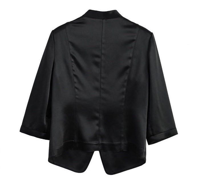 Back view of the Onyx jacket — shaped insert offering subtle structure to balance the fluidity of the front. From Borcelleclothes.